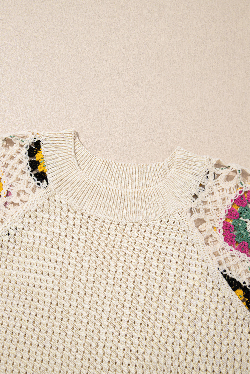 Apricot Hollow Out Floral Crochet Short Sleeve Crewneck Sweater - Premium Sweaters & Cardigans/Short Sleeve Sweaters from Momma Done Gone Crafty- Just $31.05! Shop now at Momma Done Gone Crafty