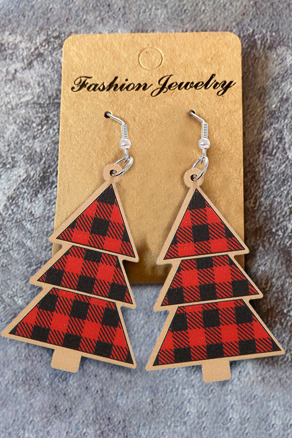 Fiery Red Plaid Christmas Tree Wooden Pendant Earrings - Premium Accessories from Momma Done Gone Crafty- Just $5.40! Shop now at Momma Done Gone Crafty