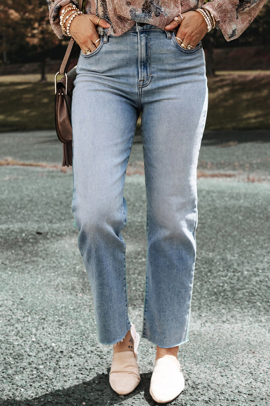 Light Blue Acid Wash Raw Edge Straight Jeans - Premium Bottoms/Jeans from Ashes 2 Wildflowers Boutique, LLC- Just $35.64! Shop now at Ashes 2 Wildflowers Boutique, LLC