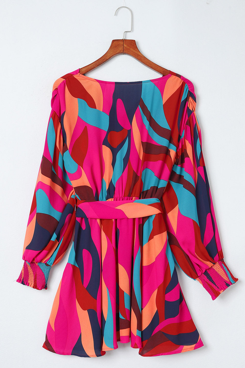 Red Abstract Printed Belted Puff Sleeve Mini Dress - Premium Dresses from Momma Done Gone Crafty- Just $49.94! Shop now at Momma Done Gone Crafty