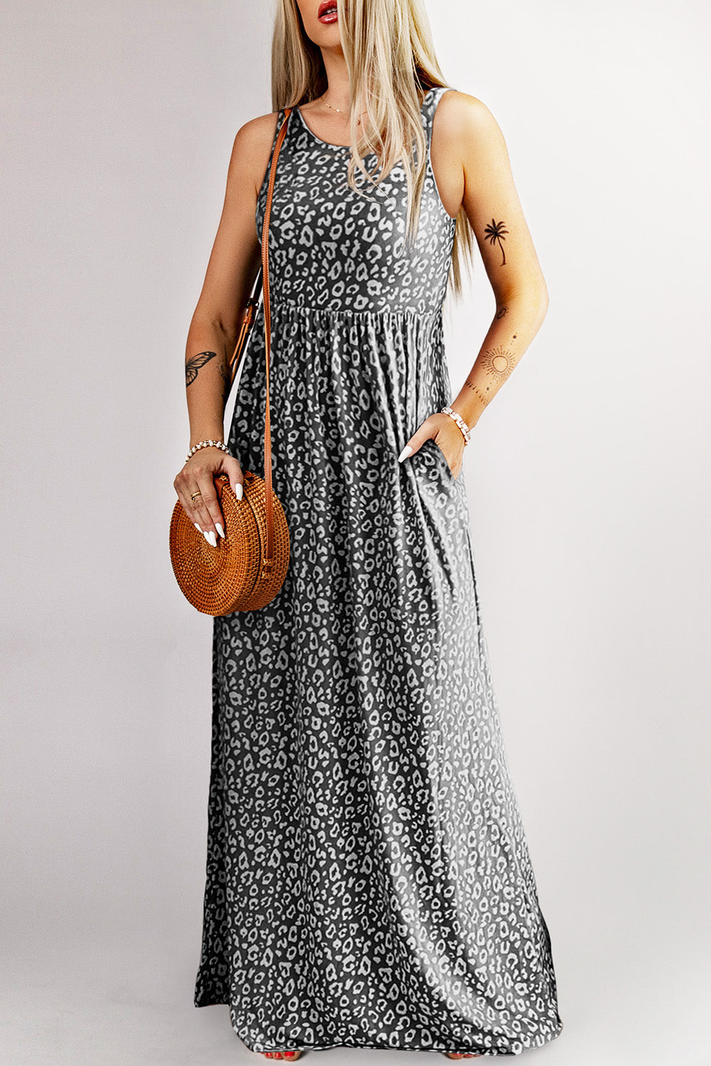 Gray Leopard Print Pocketed Sleeveless Maxi Dress - Premium Dresses/Maxi Dresses from Ashes 2 Wildflowers Boutique, LLC- Just $19.80! Shop now at Ashes 2 Wildflowers Boutique, LLC