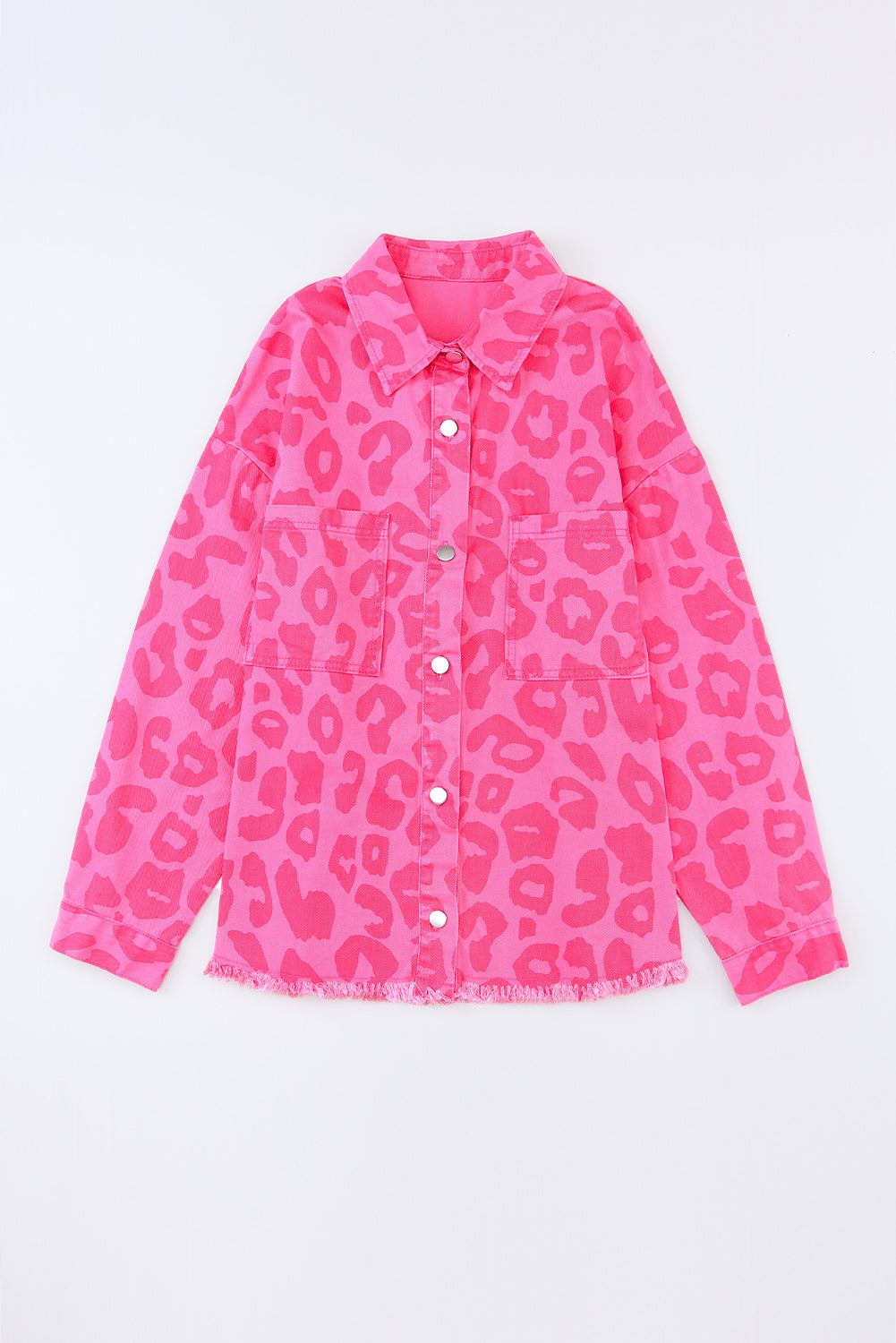 Pink Leopard Print Button Cuffs Raw Hem Jacket - Premium Outerwear from Momma Done Gone Crafty- Just $55.80! Shop now at Momma Done Gone Crafty