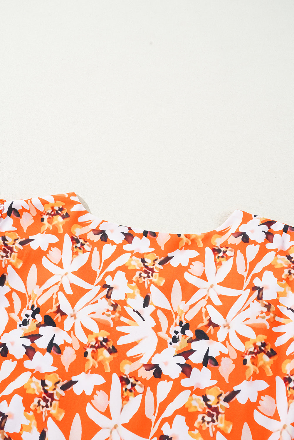 Orange Floral Print Split V Neck Bubble Sleeve Plus Size Midi Dress - Premium Plus Size/Plus Size Dresses/Plus Size Midi Dresses from Momma Done Gone Crafty- Just $38.70! Shop now at Momma Done Gone Crafty