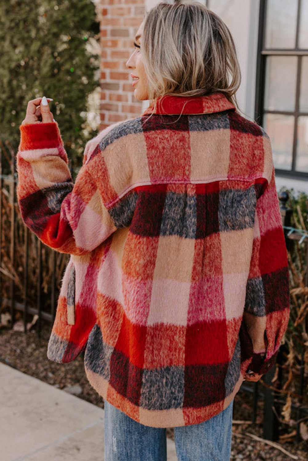 Orange Plaid Print Flap Pockets Buttoned Casual Plus Size Jacket - Premium Plus Size/Plus Size Outerwear from Momma Done Gone Crafty- Just $45.15! Shop now at Momma Done Gone Crafty