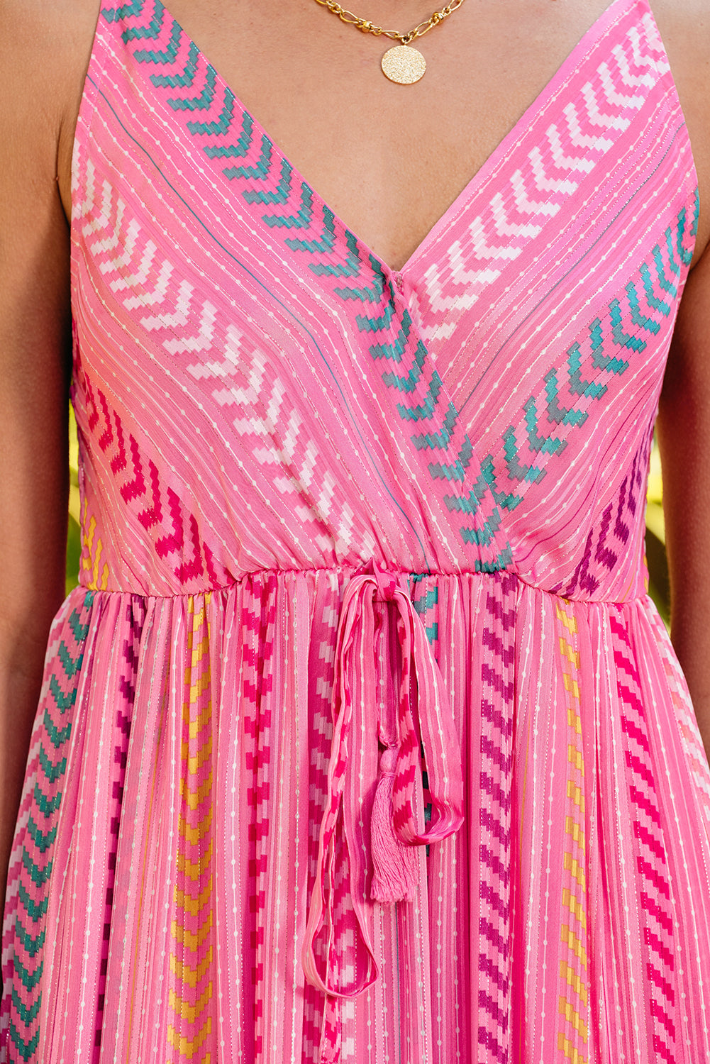 Pink Western Printed Tassel Tie V Neck Wrap Maxi Dress - Premium Dresses/Maxi Dresses from Ashes 2 Wildflowers Boutique, LLC- Just $43.92! Shop now at Ashes 2 Wildflowers Boutique, LLC