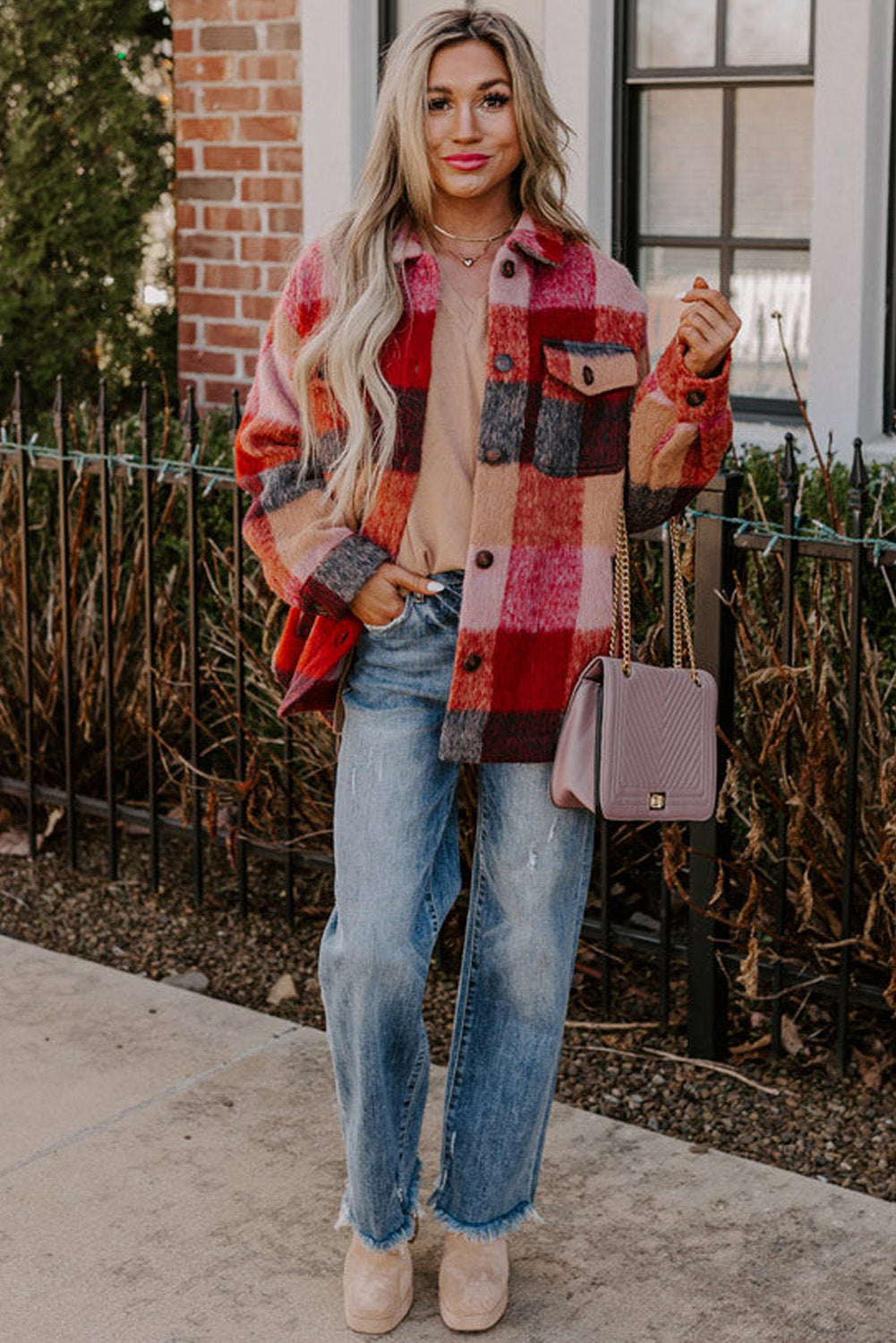 Orange Plaid Print Flap Pockets Buttoned Casual Plus Size Jacket - Premium Plus Size/Plus Size Outerwear from Momma Done Gone Crafty- Just $45.15! Shop now at Momma Done Gone Crafty