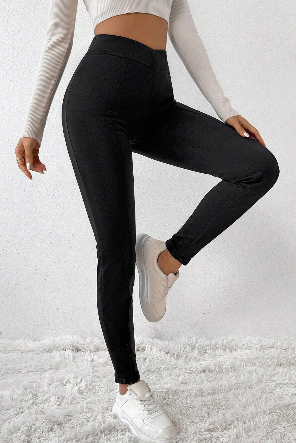 Black Crossed Waist Seamed Leg Thermal Leggings - Premium Bottoms/Leggings from Momma Done Gone Crafty- Just $19.05! Shop now at Momma Done Gone Crafty