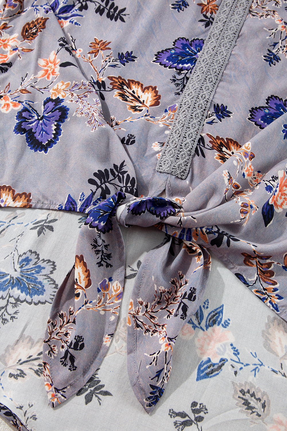 Sky Blue Floral Print Lace Patchwork Knot Front V Neck Blouse - Premium Tops/Blouses & Shirts from Ashes 2 Wildflowers Boutique, LLC- Just $30.28! Shop now at Ashes 2 Wildflowers Boutique, LLC