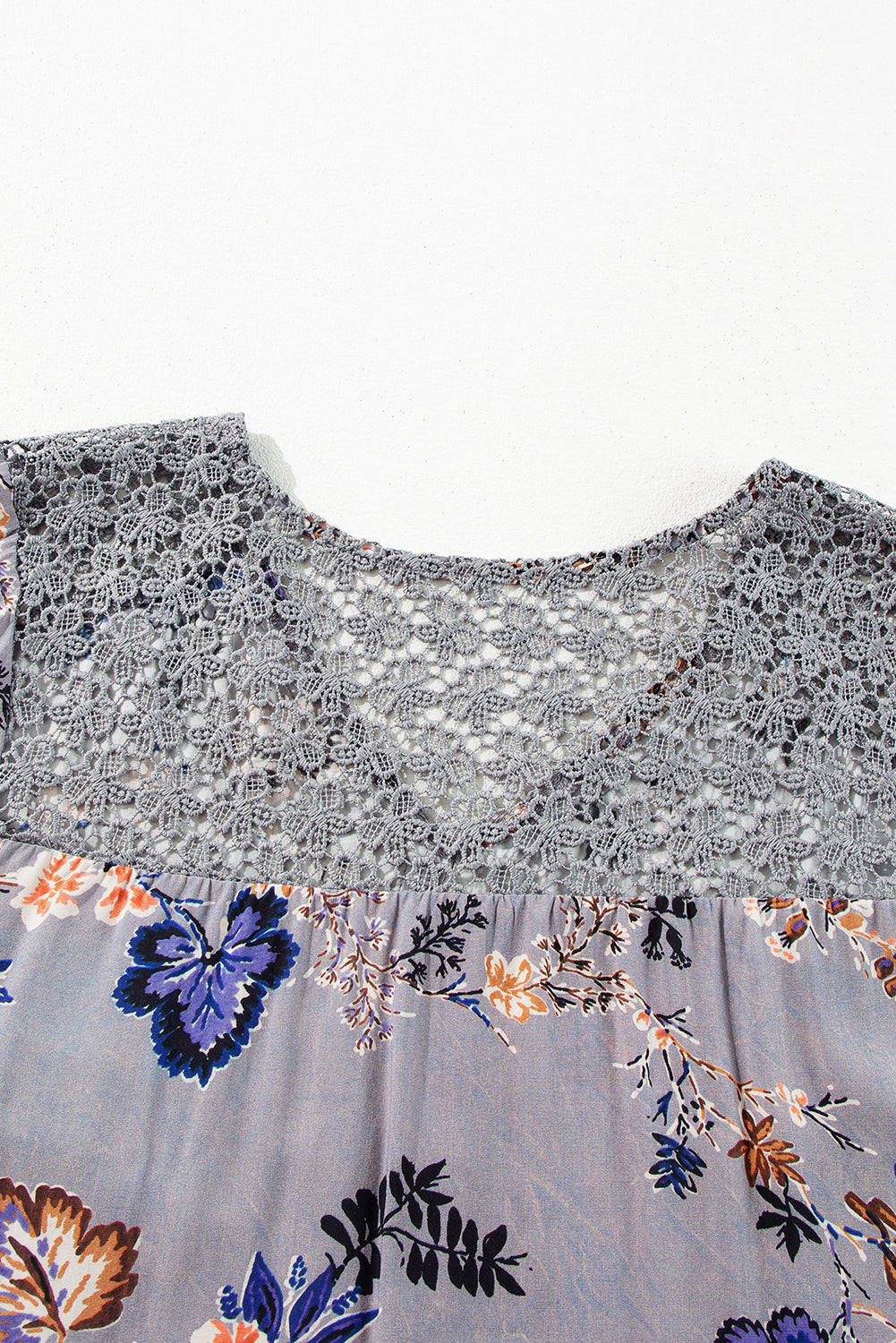 Sky Blue Floral Print Lace Patchwork Knot Front V Neck Blouse - Premium Tops/Blouses & Shirts from Ashes 2 Wildflowers Boutique, LLC- Just $30.28! Shop now at Ashes 2 Wildflowers Boutique, LLC