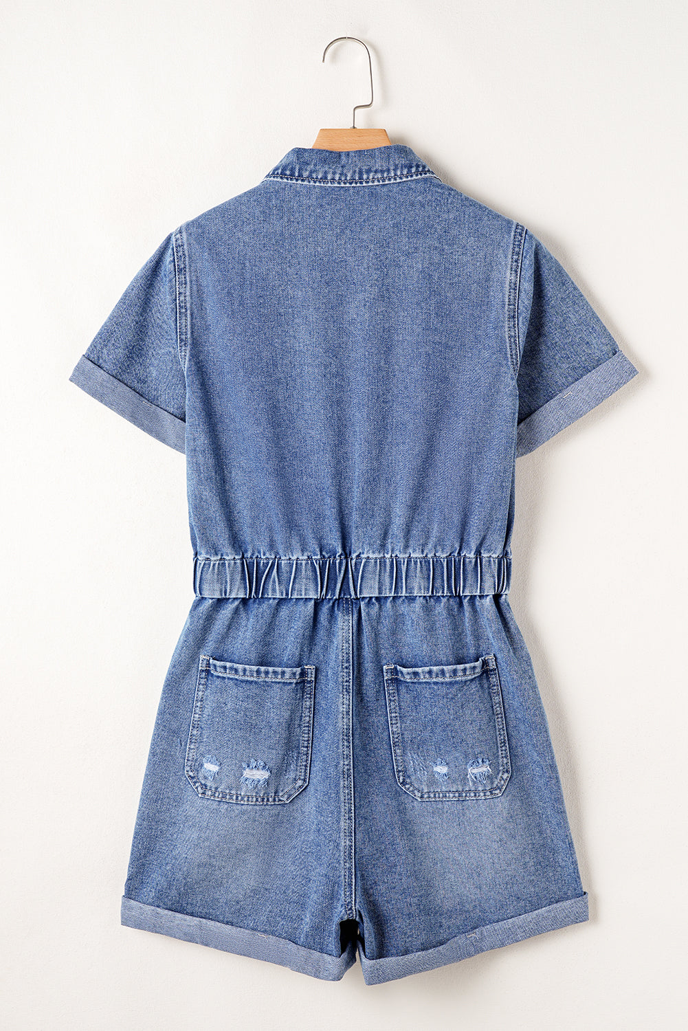Dusk Blue Chest Pocket Front Buttoned Folded Edge Denim Short Sleeve Romper - Premium Bottoms/Jumpsuits & Rompers from Ashes 2 Wildflowers Boutique, LLC- Just $43.80! Shop now at Ashes 2 Wildflowers Boutique, LLC