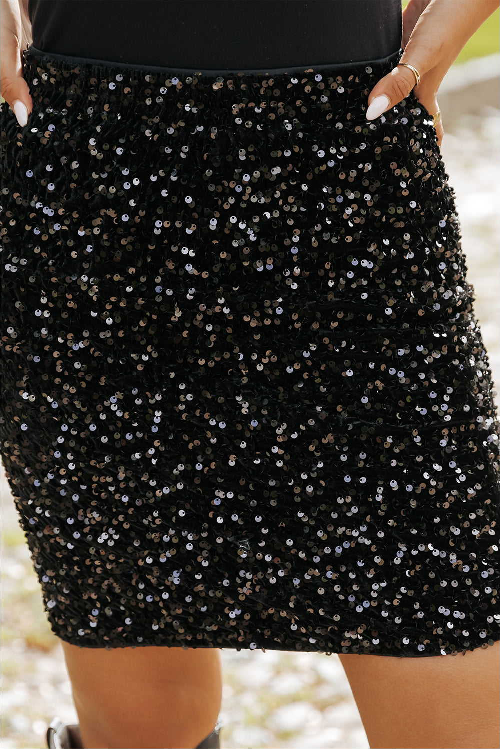 Black Sequin Bodycon Mini Skirt - Premium Bottoms/Skirts & Petticoat from Ashes 2 Wildflowers Boutique, LLC- Just $14.40! Shop now at Ashes 2 Wildflowers Boutique, LLC