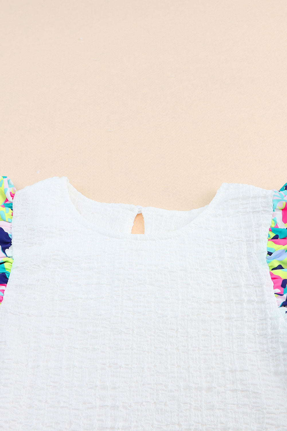 White Voluminous Printed Puff Sleeve Textured Top - Premium Tops from Momma Done Gone Crafty- Just $18.00! Shop now at Momma Done Gone Crafty
