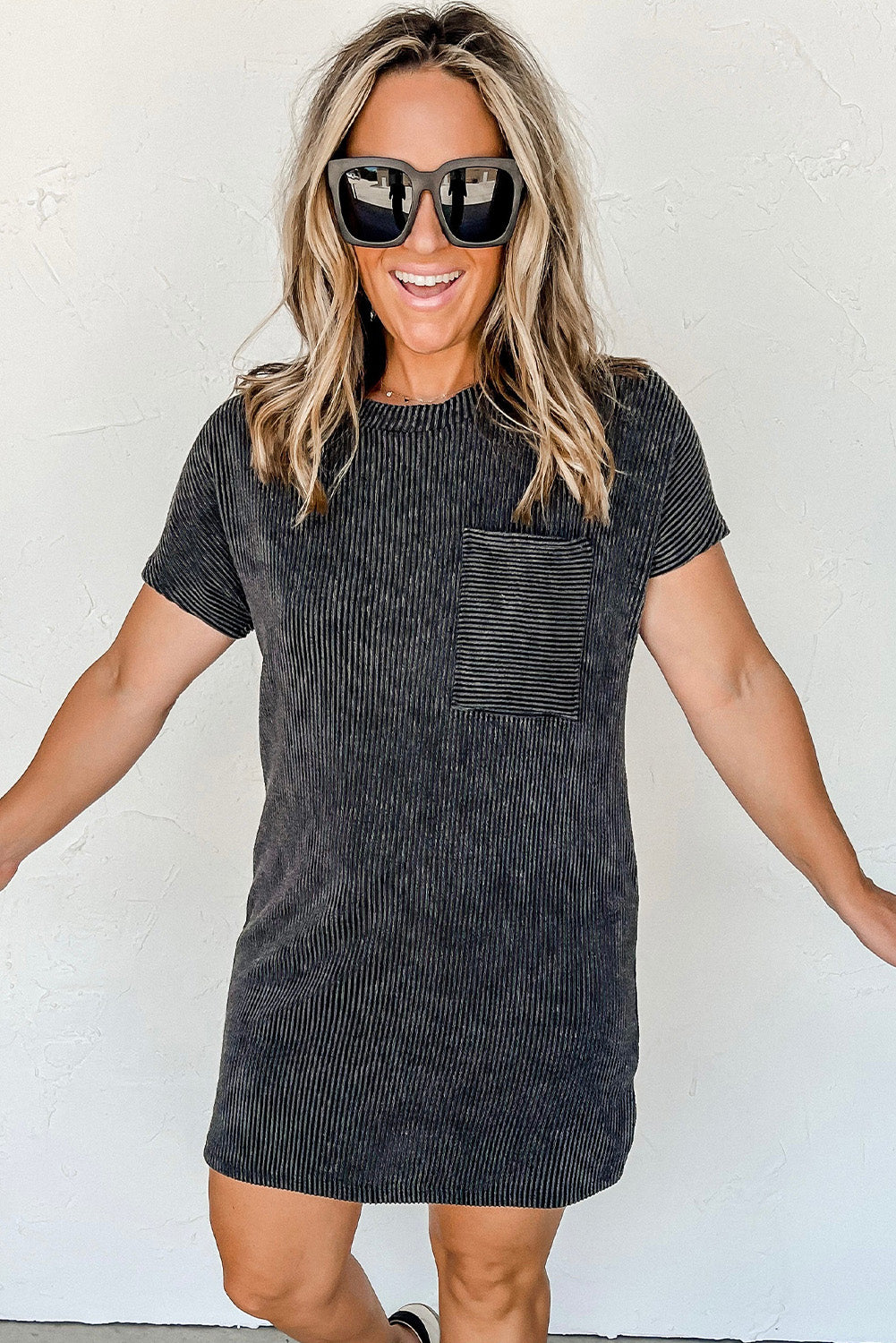 Gray Striped Ribbed Knit T-shirt Shift Dress - Premium Dresses/T Shirt Dresses from Ashes 2 Wildflowers Boutique, LLC- Just $30.65! Shop now at Ashes 2 Wildflowers Boutique, LLC