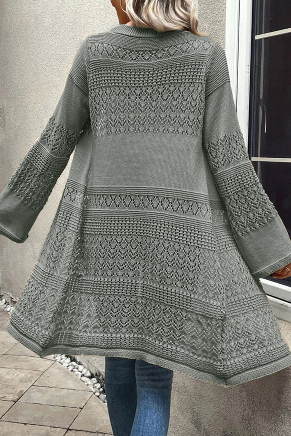 Gray Pointelle Knit Open Front Cardigan - Premium Tops from Momma Done Gone Crafty- Just $46.95! Shop now at Momma Done Gone Crafty