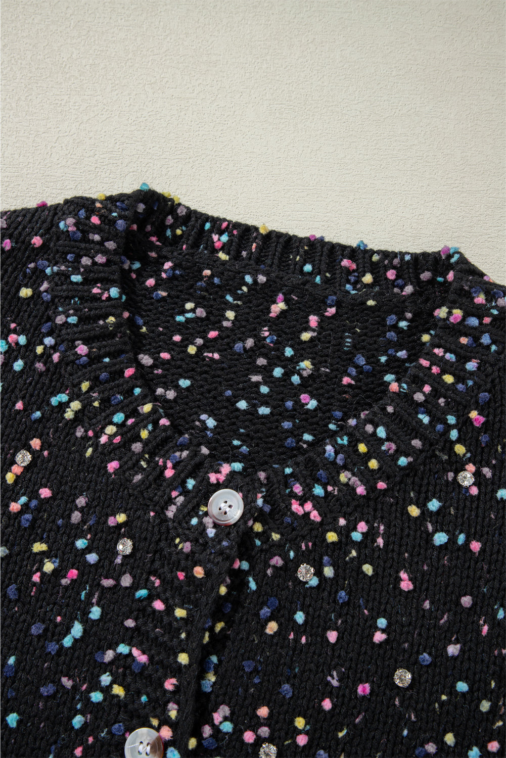 Black Rhinestone Decor Multicolor Confetti Sweater Cardigan - Premium Sweaters & Cardigans/Cardigans from Momma Done Gone Crafty- Just $38.25! Shop now at Momma Done Gone Crafty