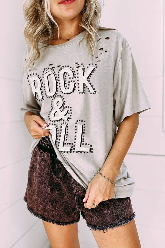 Gray Rock & Roll Graphic Distressed Vintage Tee - Premium Tops/Tops & Tees from Momma Done Gone Crafty- Just $29.99! Shop now at Momma Done Gone Crafty