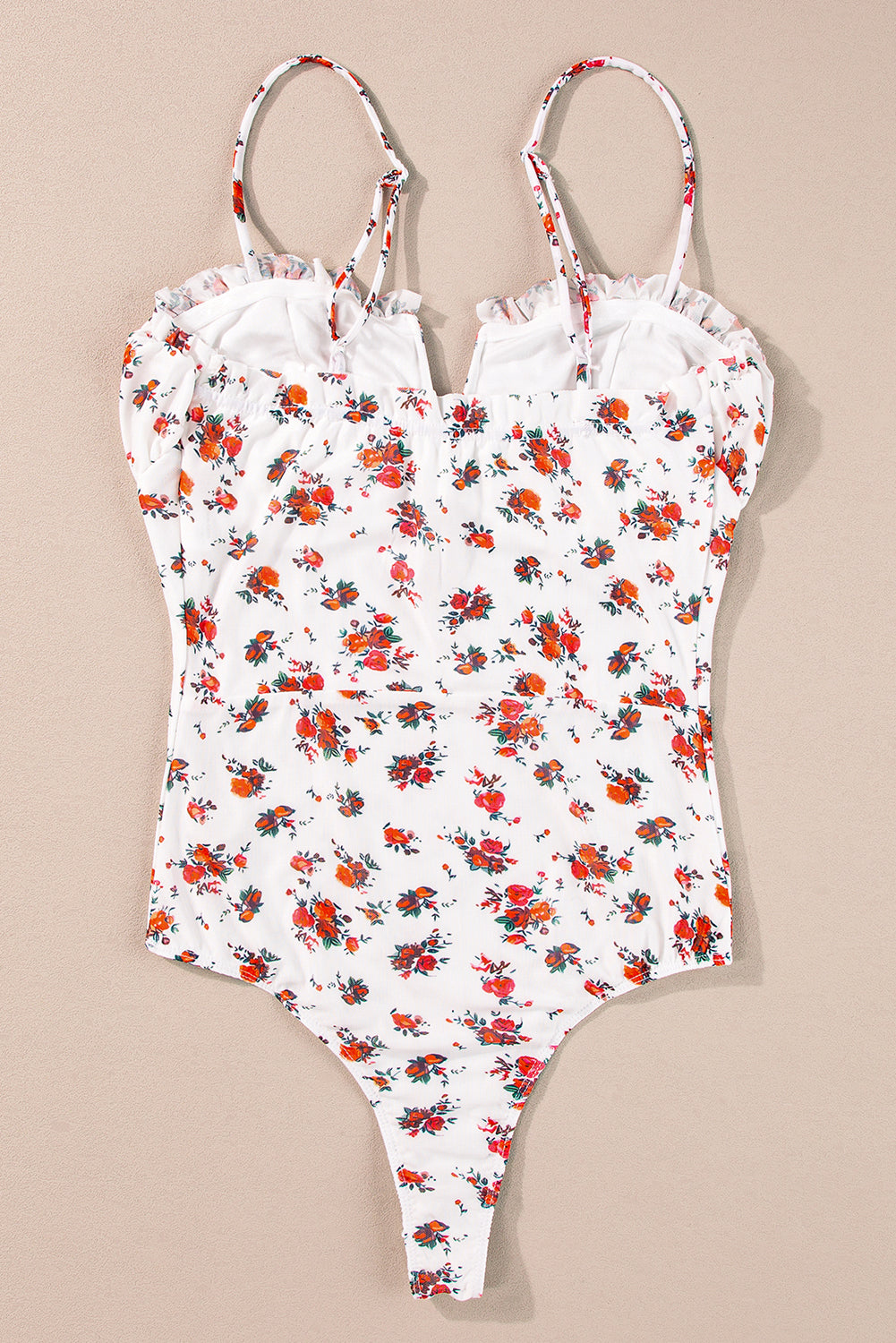 White Floral V Cut Frilled Trim Spaghetti Straps Bodysuit - Premium Tops/Bodysuits from Ashes 2 Wildflowers Boutique, LLC- Just $19.08! Shop now at Ashes 2 Wildflowers Boutique, LLC