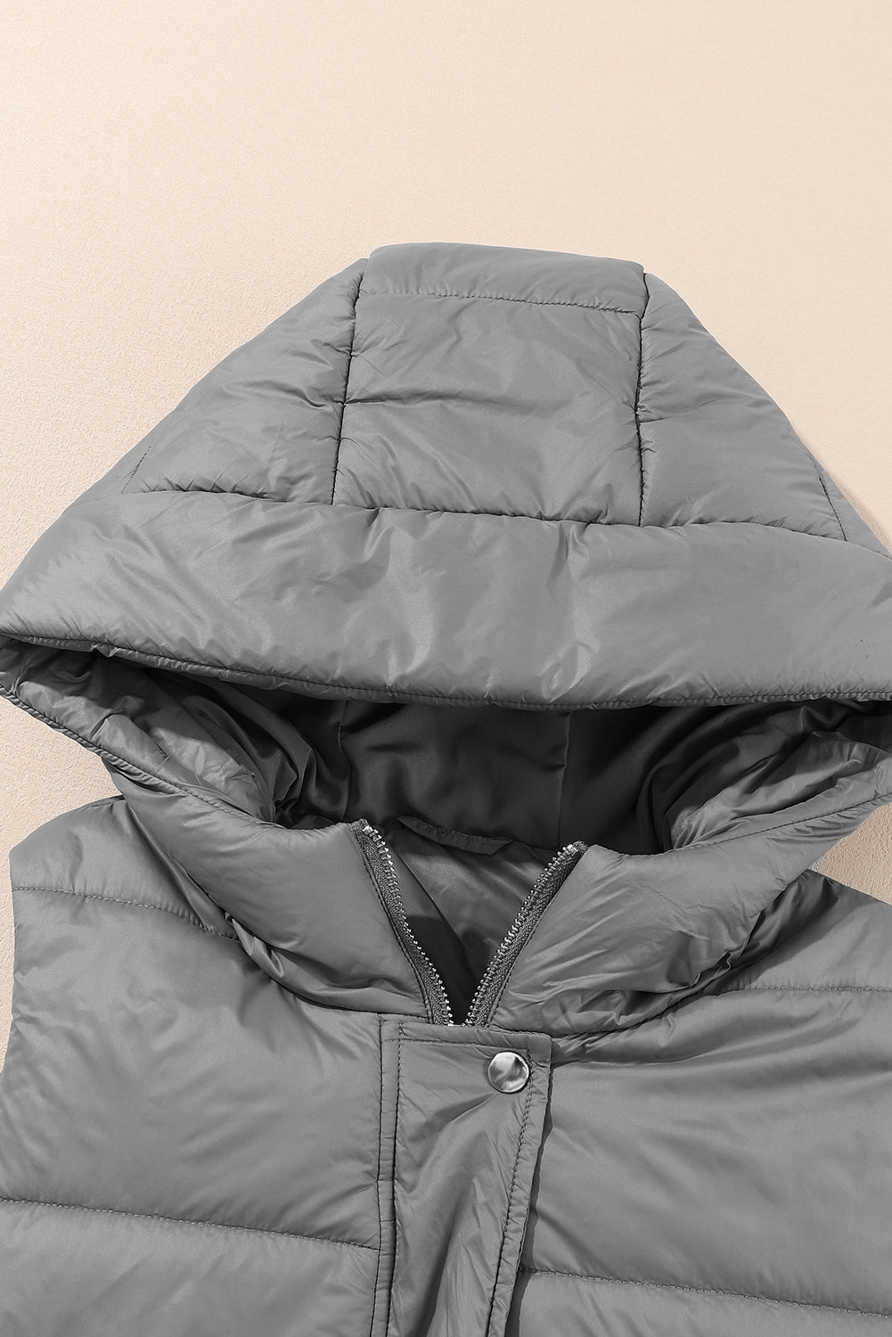 Dark Grey Hooded Long Quilted Vest Coat - Premium Outerwear from Momma Done Gone Crafty- Just $78.99! Shop now at Momma Done Gone Crafty