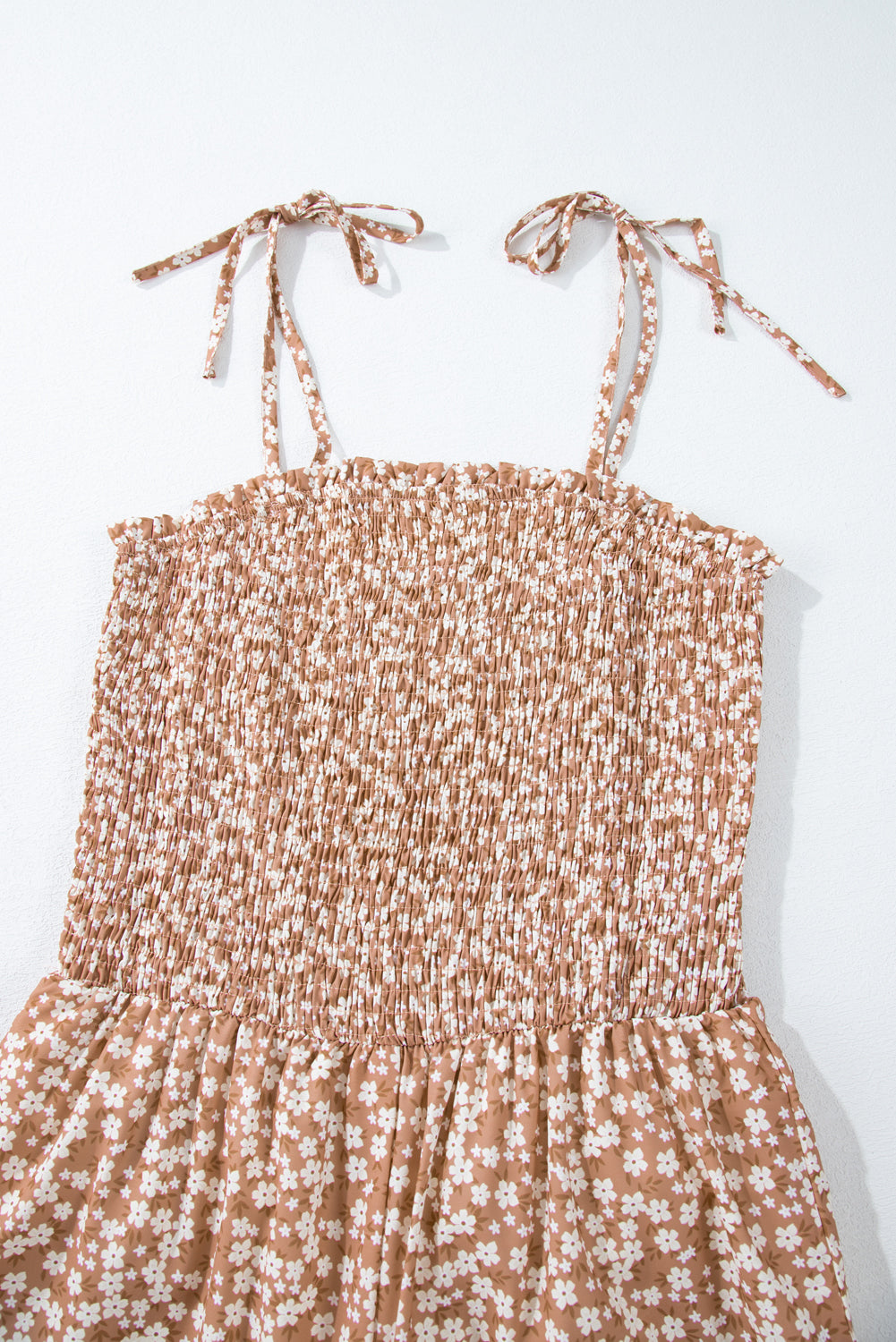 Khaki Thin Straps Smocked Bodice Wide Leg Floral Jumpsuit - Premium Bottoms from Momma Done Gone Crafty- Just $48! Shop now at Momma Done Gone Crafty