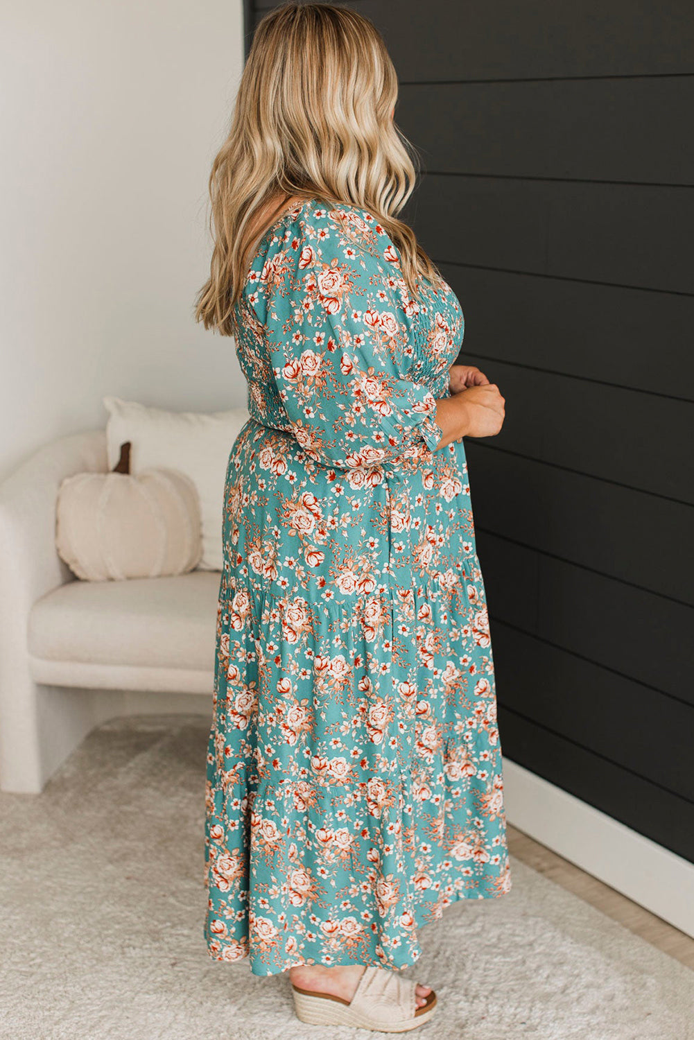 Green Plus Size Floral Print Square Neck Smocked Maxi Dress - Premium Plus Size/Plus Size Dresses/Plus Size Maxi Dresses from Momma Done Gone Crafty- Just $49.95! Shop now at Momma Done Gone Crafty