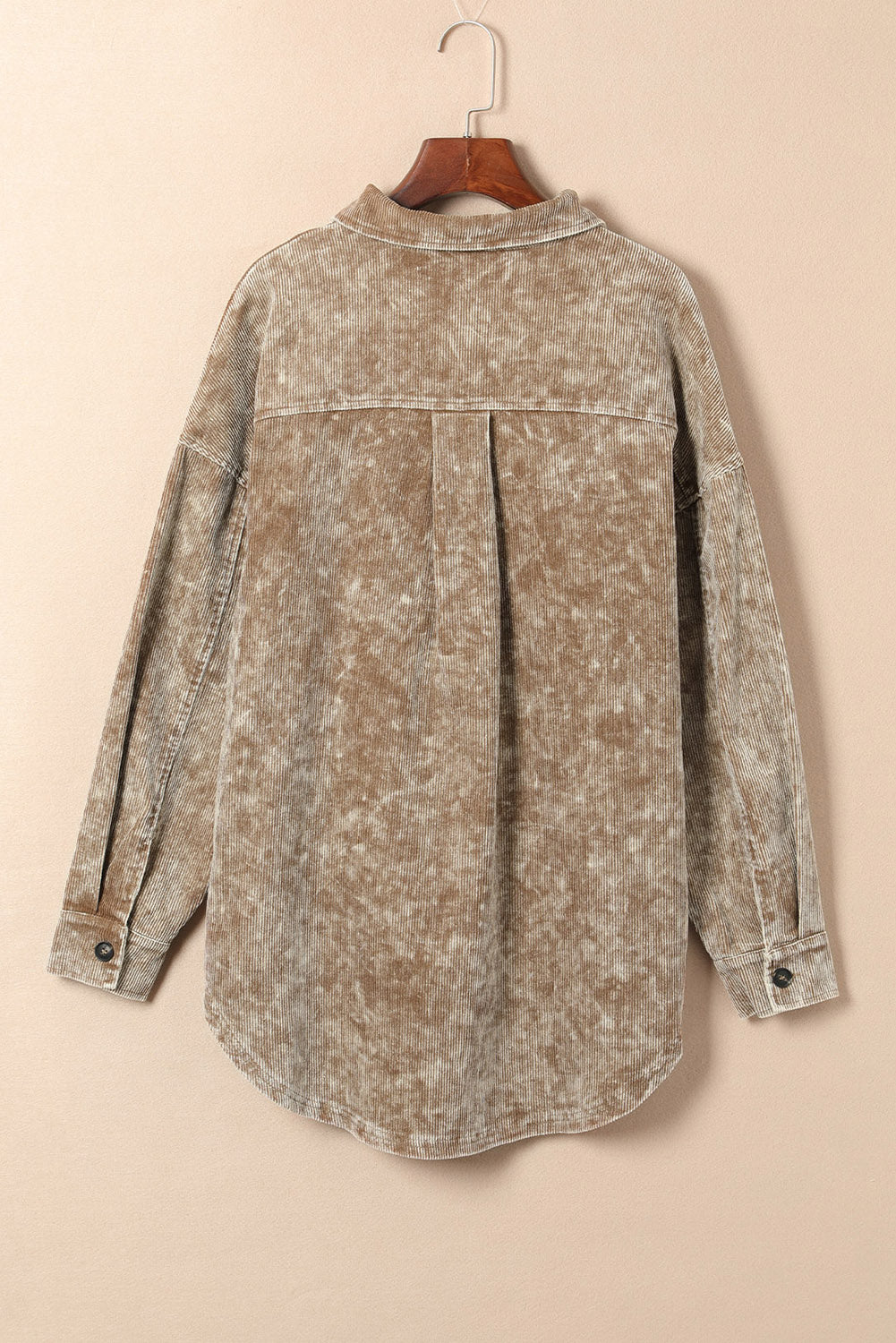 Khaki Vintage Distressed Mineral Wash Oversized Shacket - Premium Outerwear from Momma Done Gone Crafty- Just $61.50! Shop now at Momma Done Gone Crafty