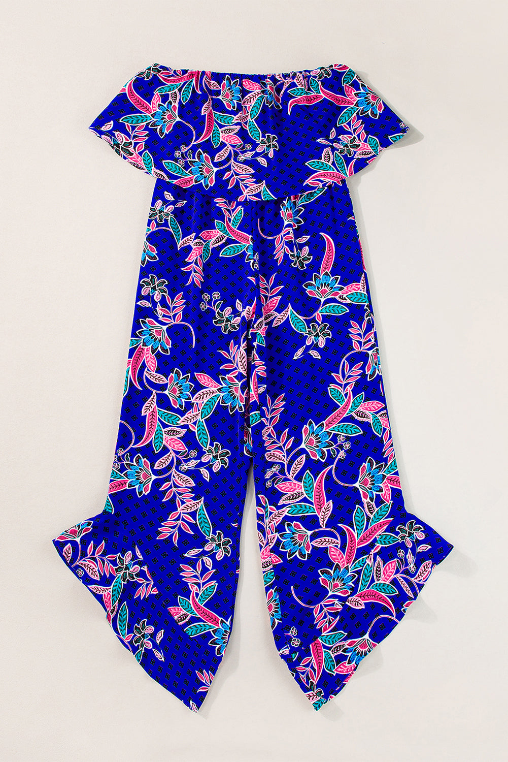 Blue Mix Tropical Print Strapless Ruffled Jumpsuit - Premium Bottoms/Jumpsuits & Rompers from Momma Done Gone Crafty- Just $24.48! Shop now at Momma Done Gone Crafty