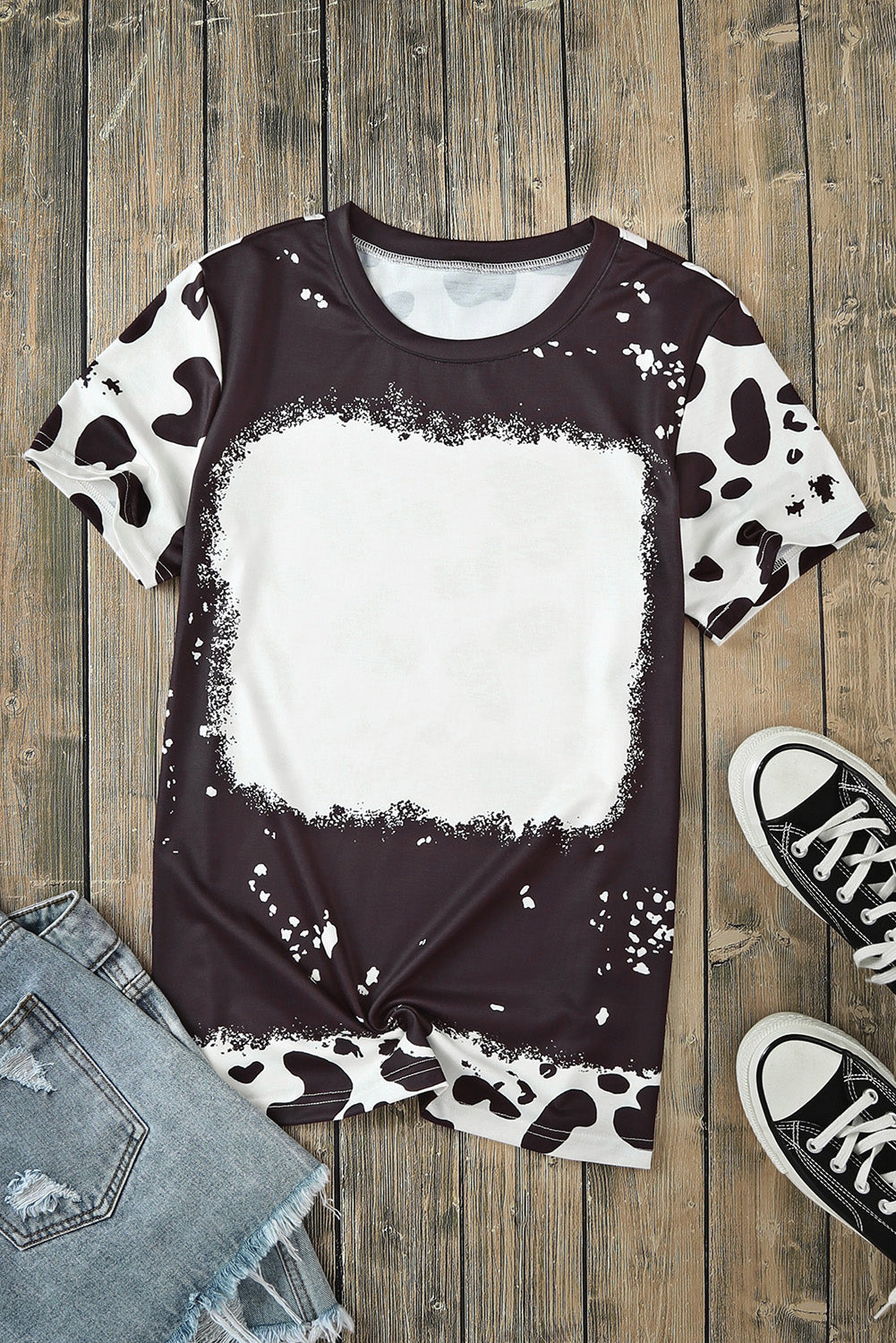 Black Tie Dye Bleached Crew Neck Short Sleeves T-shirt - Premium Tops from Momma Done Gone Crafty- Just $217.20! Shop now at Momma Done Gone Crafty