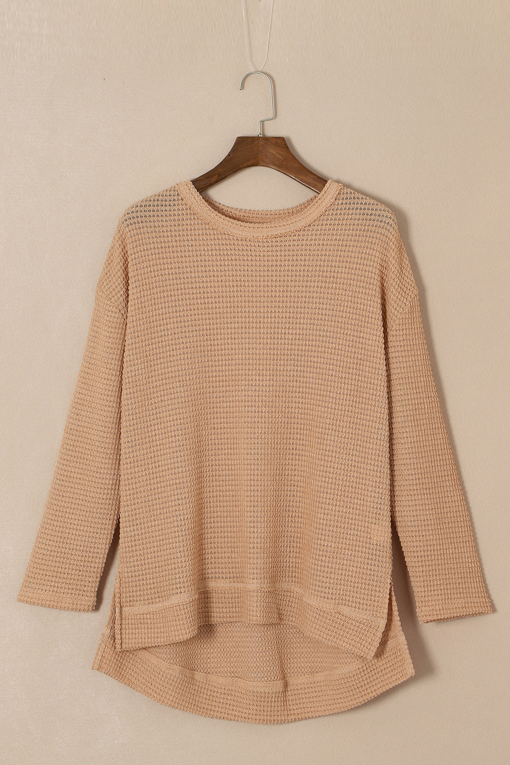 Khaki Waffle Knit High Slits Oversized Top - Premium Tops from Momma Done Gone Crafty- Just $32.97! Shop now at Momma Done Gone Crafty