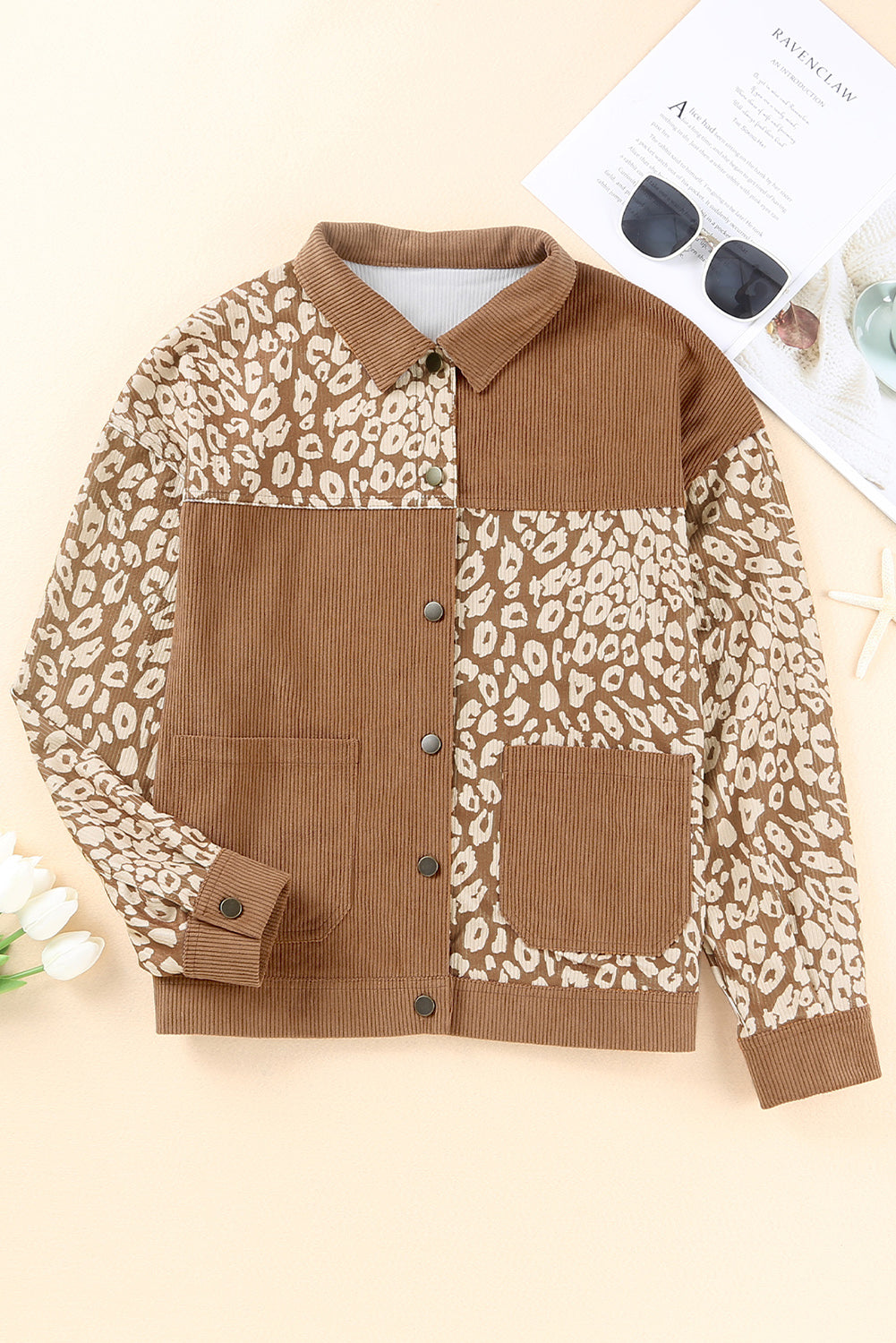 Brown Leopard Print Corduroy Long Sleeve Jacket - Premium Outerwear from Momma Done Gone Crafty- Just $48.90! Shop now at Momma Done Gone Crafty