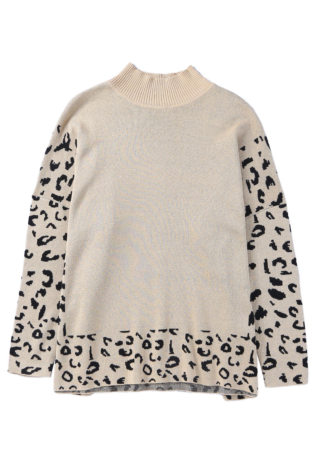 Khaki Leopard High Neck Side Slit Oversized Sweater - Premium Tops from Momma Done Gone Crafty- Just $45.50! Shop now at Momma Done Gone Crafty