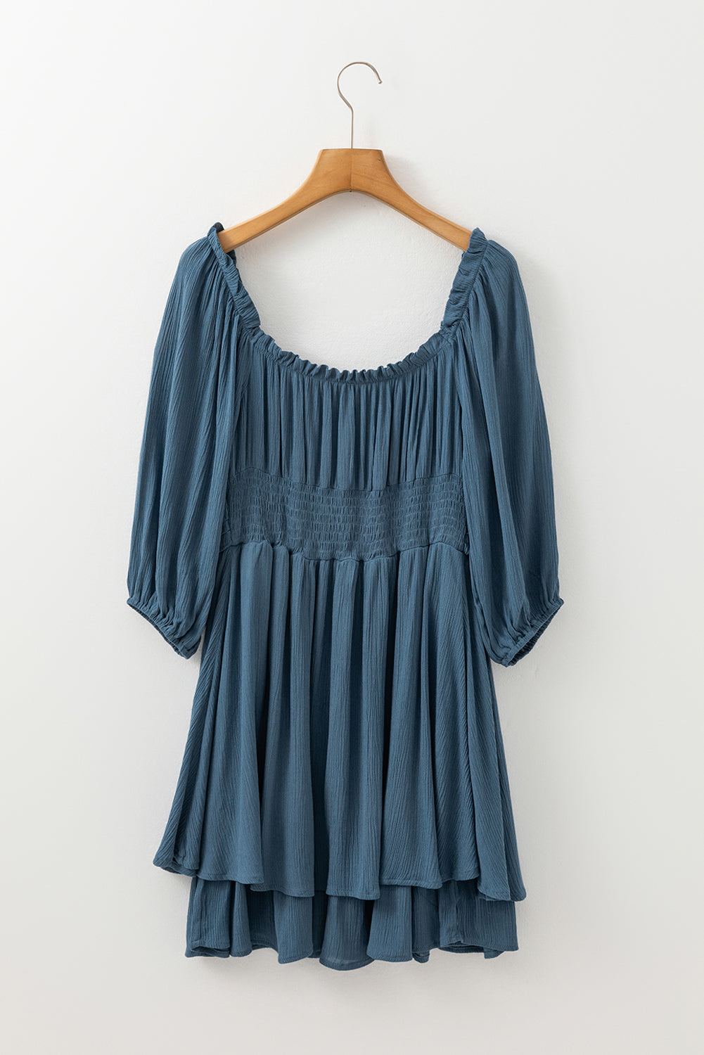 Real Teal Frilled Neckline 3/4 Sleeve Layered Ruched Mini Dress - Premium Dresses/Mini Dresses from Ashes 2 Wildflowers Boutique, LLC- Just $35.90! Shop now at Ashes 2 Wildflowers Boutique, LLC