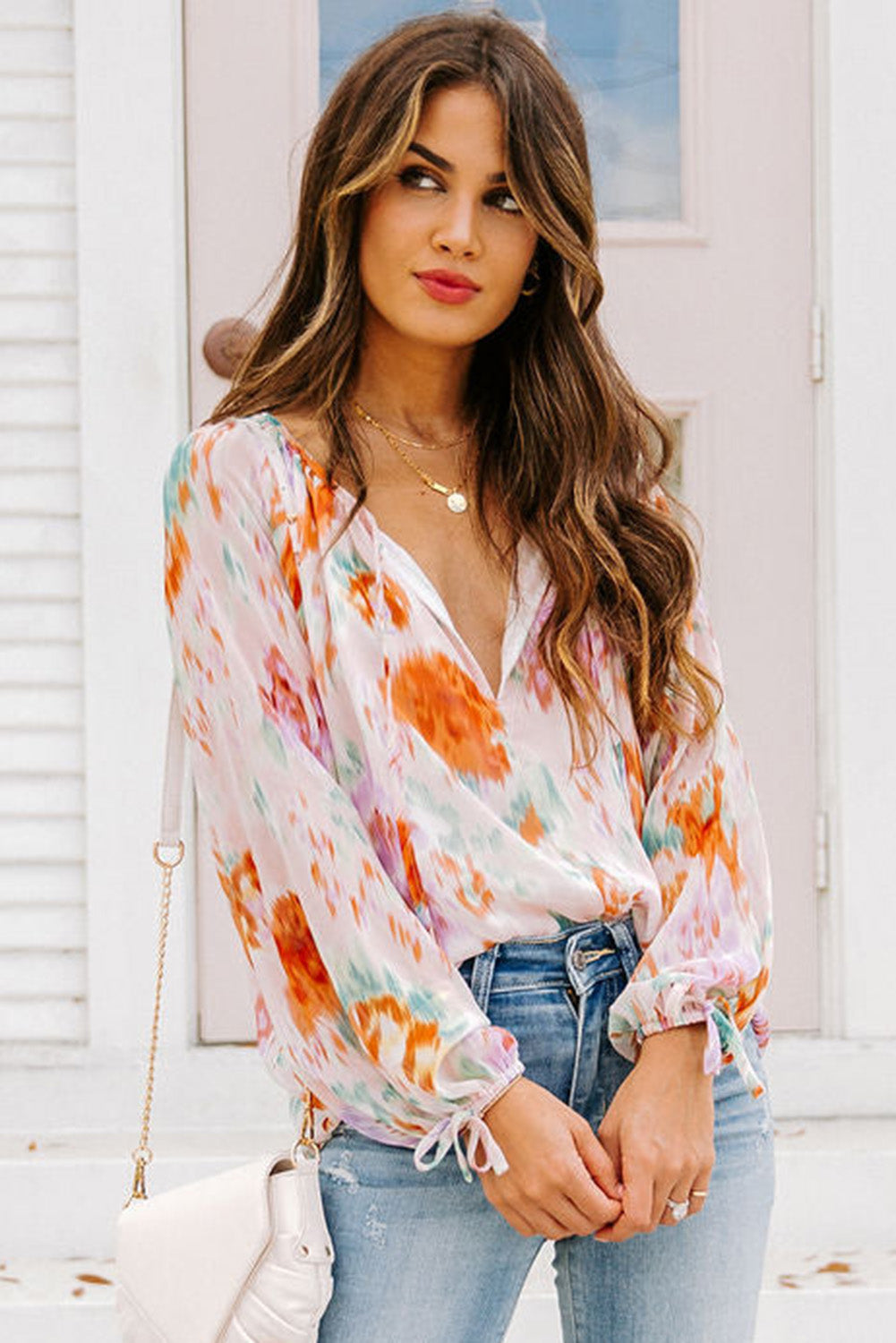 Multicolor Abstract Print Split Neck Puff Sleeve Blouse - Premium Tops from Momma Done Gone Crafty- Just $33.30! Shop now at Momma Done Gone Crafty