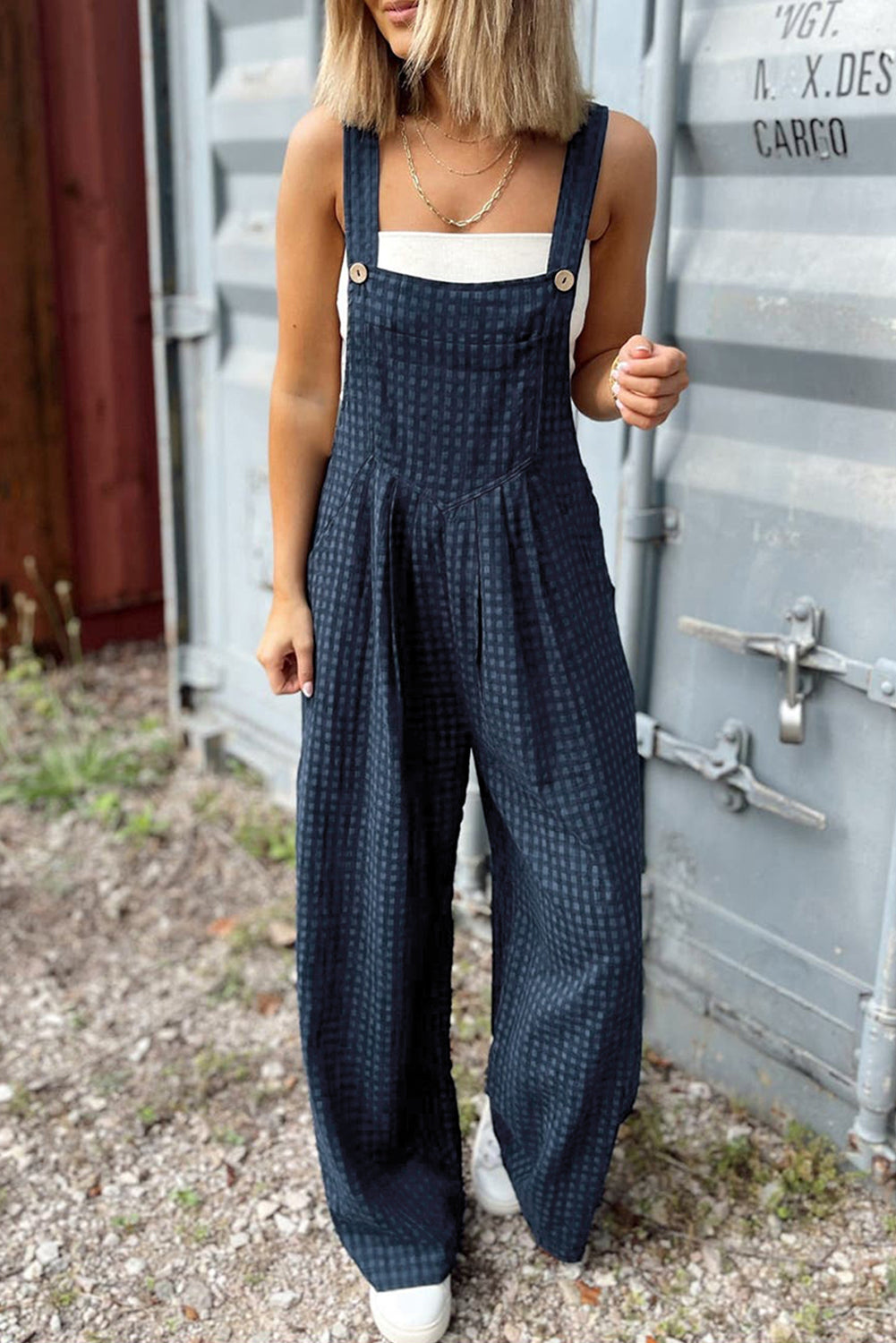 Sail Blue Plaid Print Buttoned Pocketed High Waist Overall - Premium Bottoms/Jumpsuits & Rompers from Ashes 2 Wildflowers Boutique, LLC- Just $34.93! Shop now at Ashes 2 Wildflowers Boutique, LLC