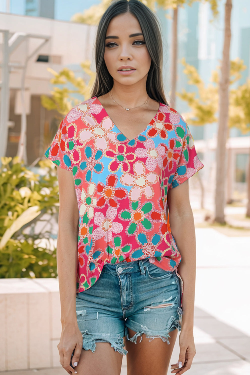 Pink Abstract Print V Neck Dolman Blouse - Premium Tops from Momma Done Gone Crafty- Just $43.20! Shop now at Momma Done Gone Crafty