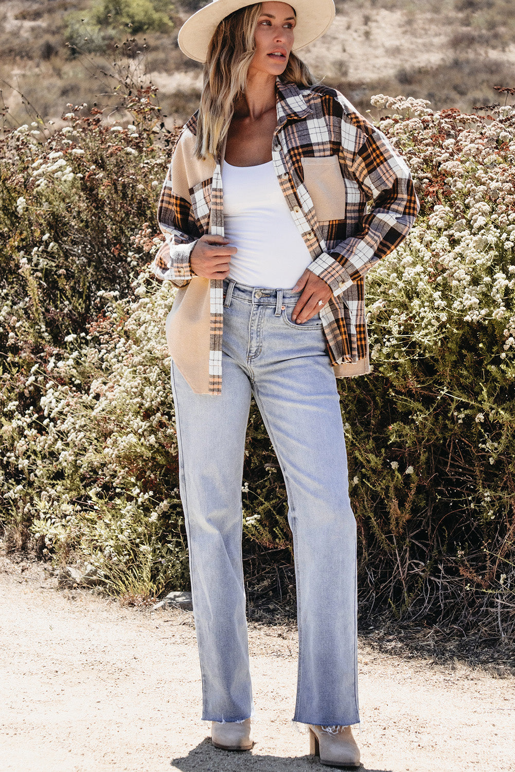 Khaki Thermal Knit Plaid Patchwork Shacket - Premium Outerwear/Plaid Shackets from Momma Done Gone Crafty- Just $45.99! Shop now at Momma Done Gone Crafty