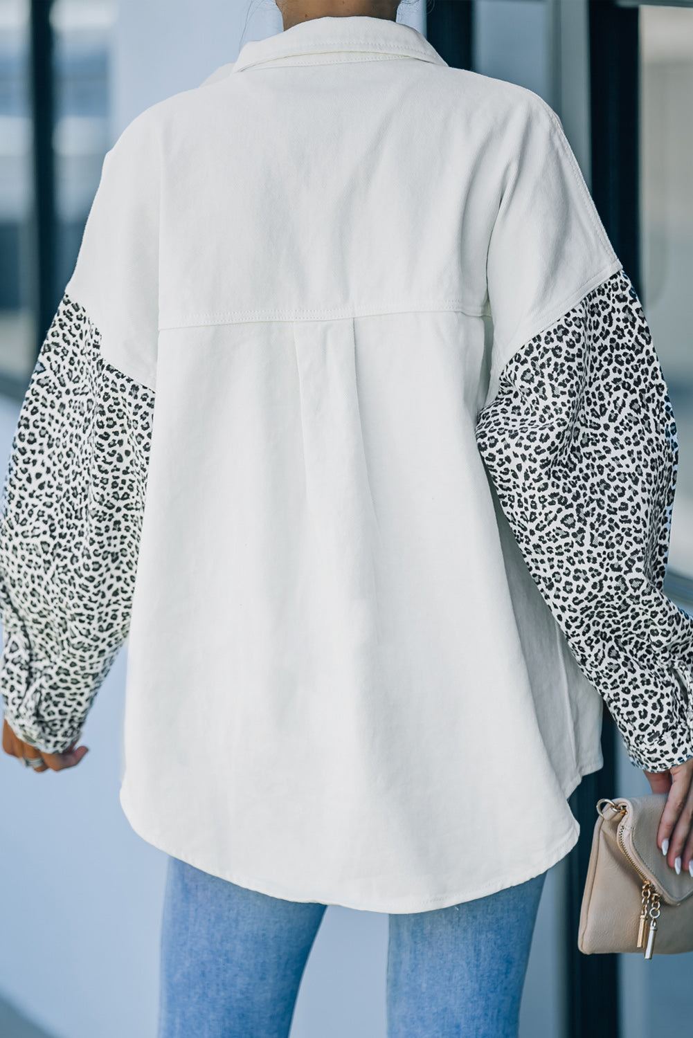 White Contrast Leopard Denim Jacket - Premium Outerwear/Denim jackets from Momma Done Gone Crafty- Just $55! Shop now at Momma Done Gone Crafty