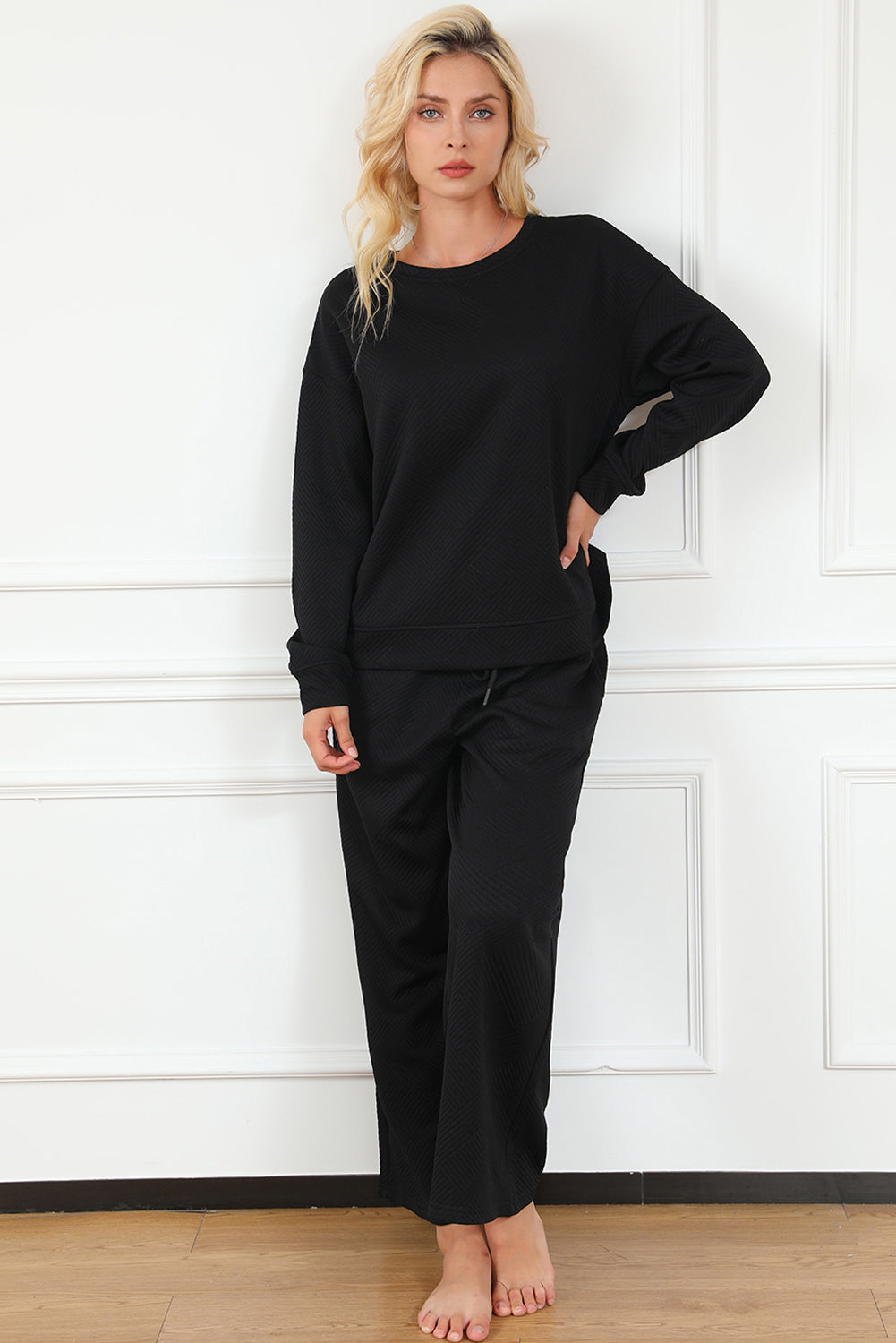 Black Ultra Loose Textured 2pcs Slouchy Outfit - Premium Loungewear from Momma Done Gone Crafty- Just $36.60! Shop now at Momma Done Gone Crafty