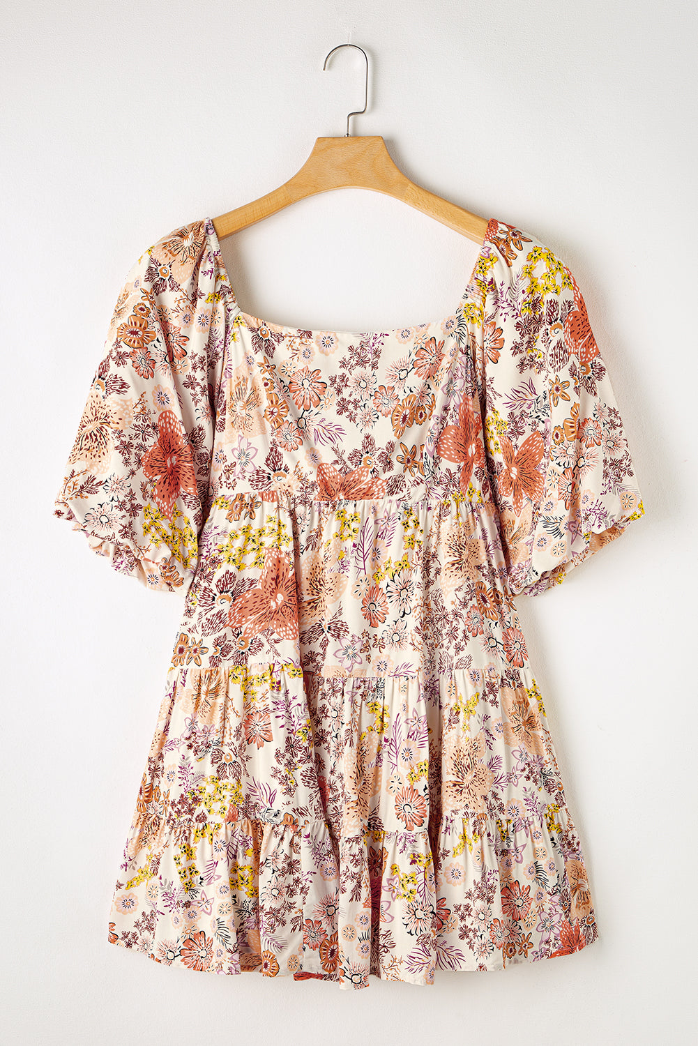 Khaki Floral Short Sleeve Square Neck Mini Dress - Premium Dresses/Mini Dresses from Momma Done Gone Crafty- Just $52.99! Shop now at Momma Done Gone Crafty