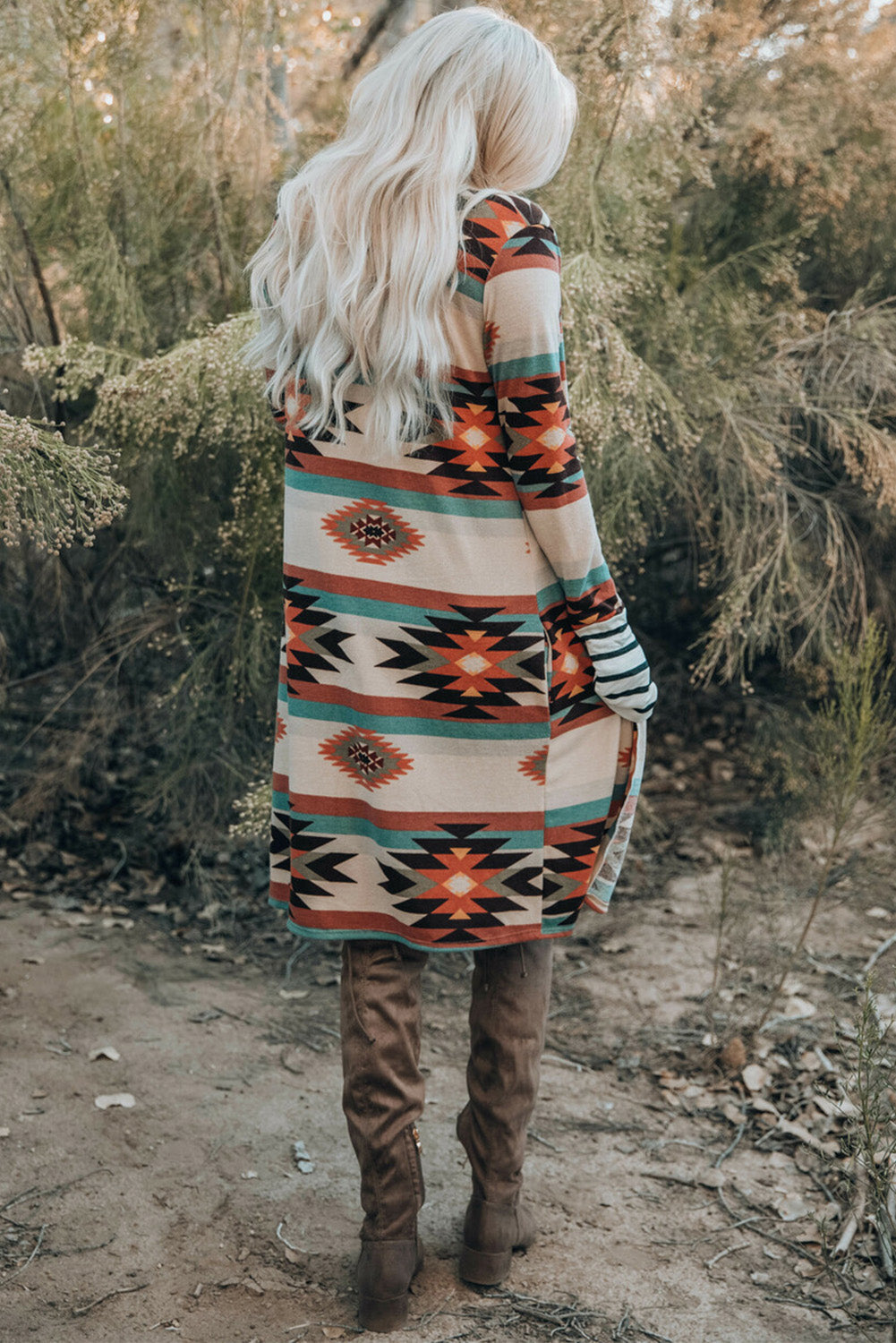 Multicolor Geometric Color Block Open Front Long Cardigan - Premium Tops from Momma Done Gone Crafty- Just $32.94! Shop now at Momma Done Gone Crafty