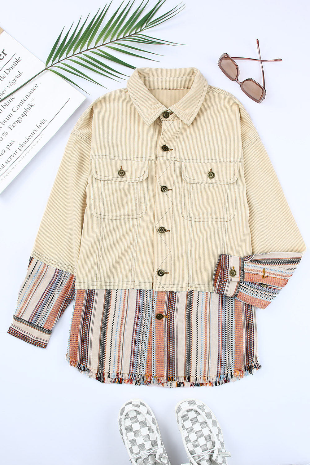 Button Up Pockets Striped Color Block Corduroy Jacket - Premium Outerwear from Momma Done Gone Crafty- Just $56.94! Shop now at Momma Done Gone Crafty