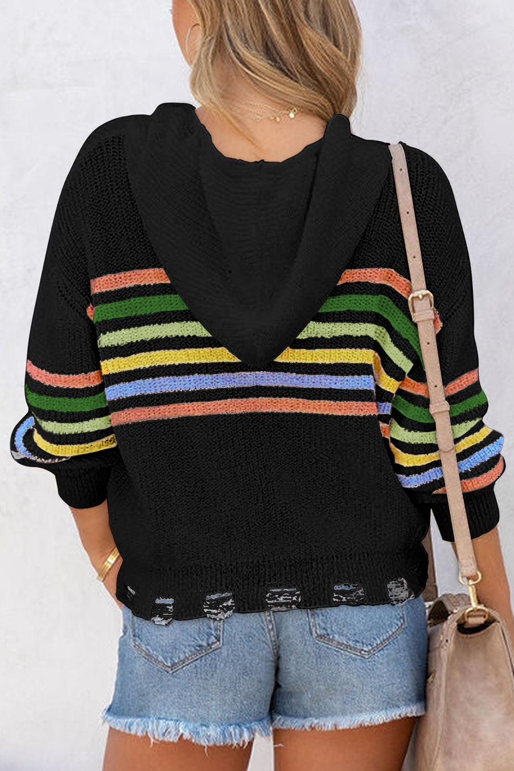 Black Striped Detail Zip Up Hooded Sweater Cardigan - Premium Tops from Momma Done Gone Crafty- Just $47.94! Shop now at Momma Done Gone Crafty