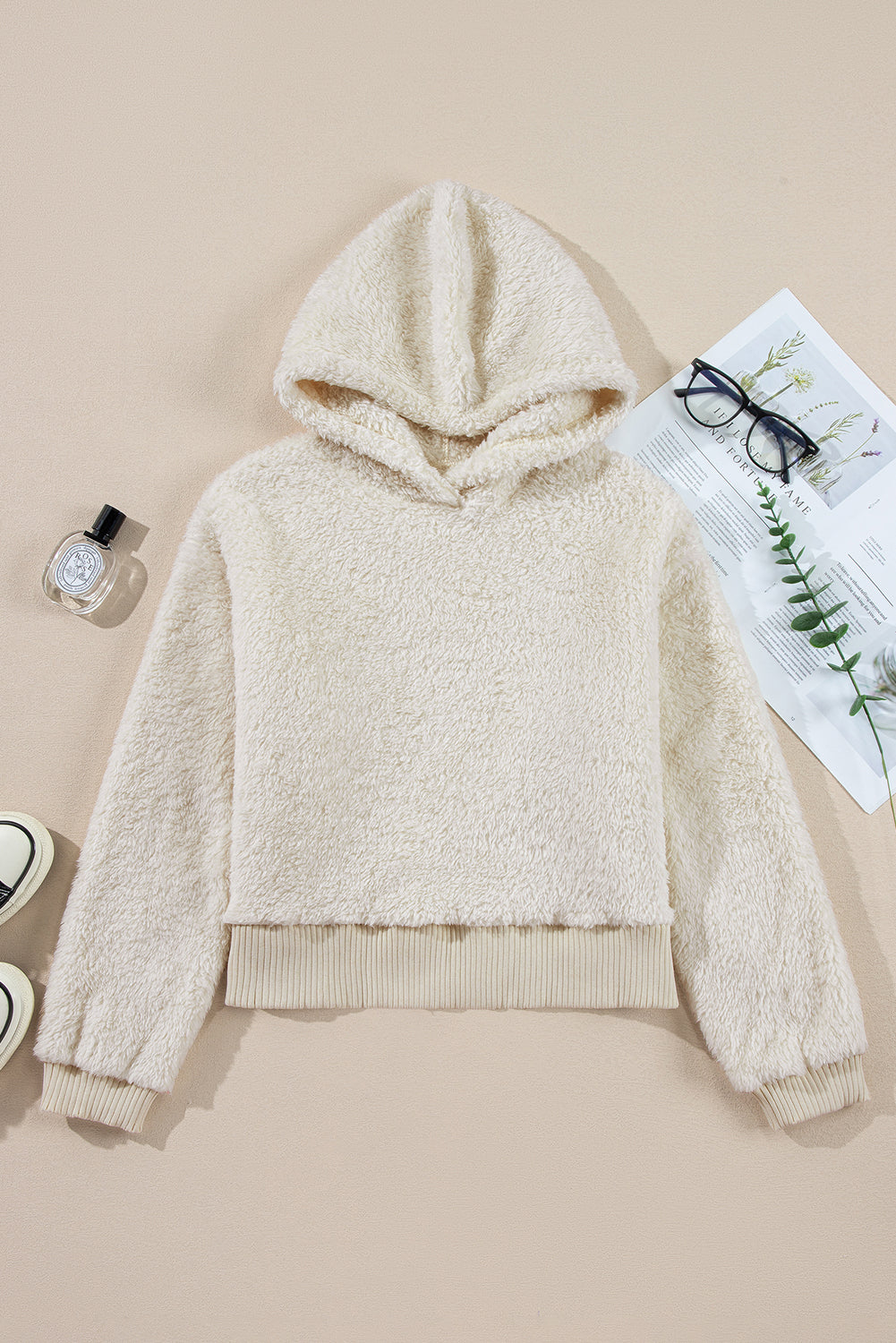 White Contrast Ribbed Edge Plush Hoodie - Premium Tops/Sweatshirts & Hoodies from Ashes 2 Wildflowers Boutique, LLC- Just $30.50! Shop now at Ashes 2 Wildflowers Boutique, LLC