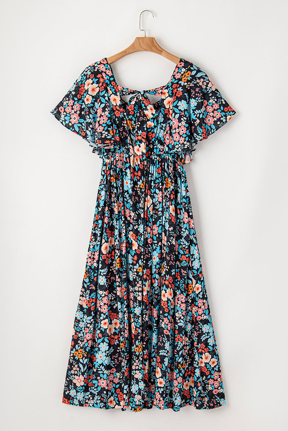 Sky Blue Floral Knotted Back Square Neck Maxi Dress - Premium Dresses/Floral Dresses from Momma Done Gone Crafty- Just $36.09! Shop now at Momma Done Gone Crafty