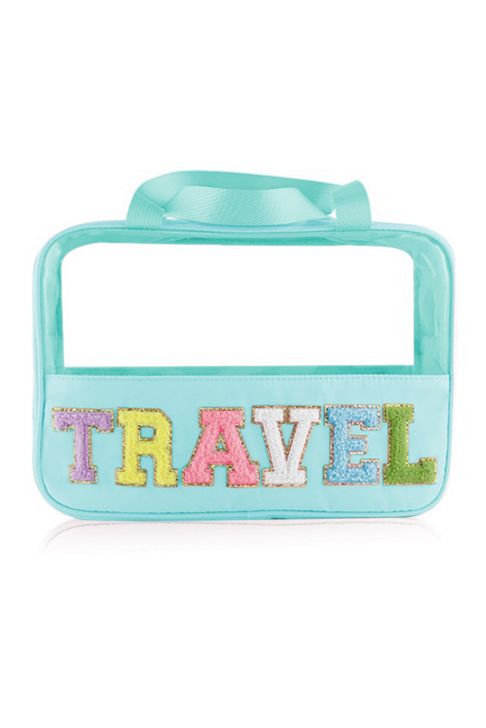 Mint Green TRAVEL Chenille Letter Clear PVC Makeup Bag - Premium Accessories from Momma Done Gone Crafty- Just $13.98! Shop now at Momma Done Gone Crafty