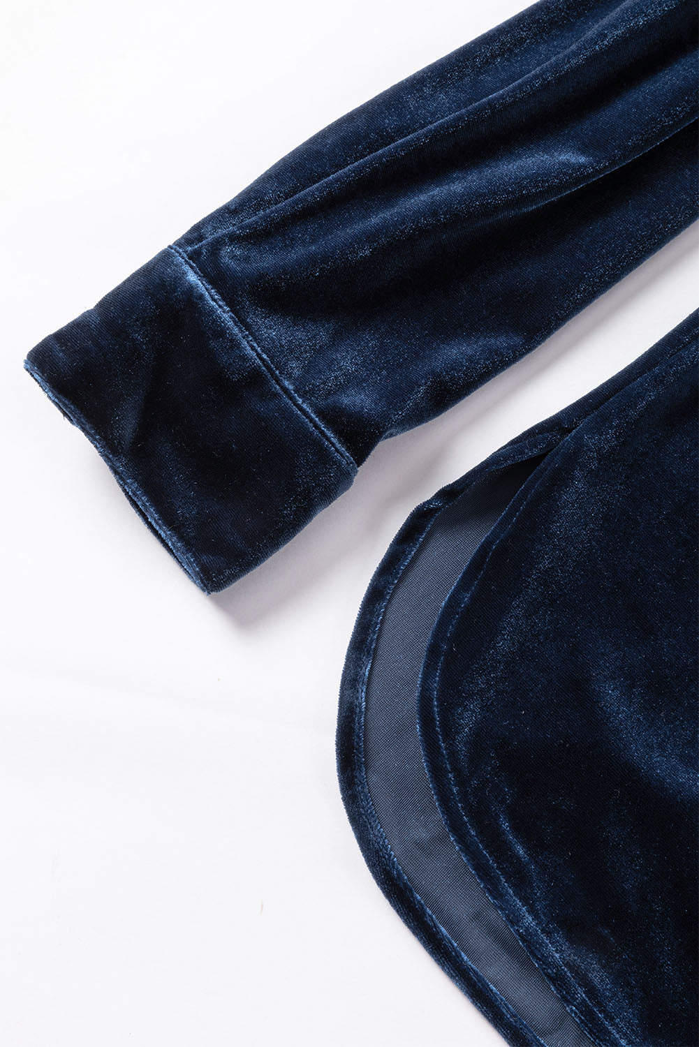 Navy Blue Frilled Neck Buttoned Front Velvet Top - Premium Tops from Momma Done Gone Crafty- Just $40.11! Shop now at Momma Done Gone Crafty
