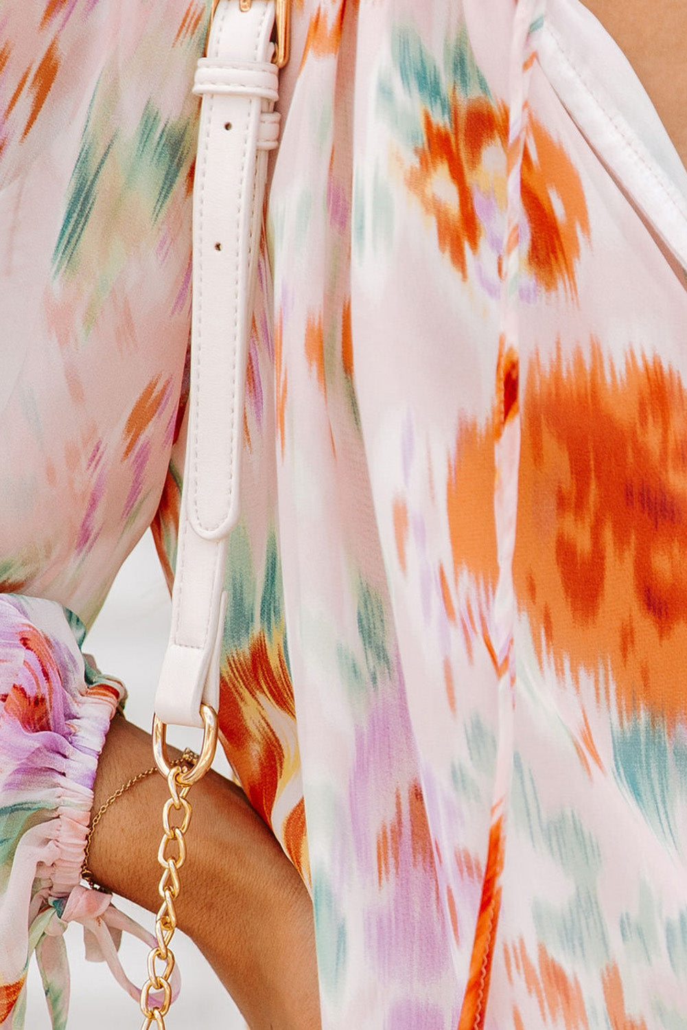 Multicolor Abstract Print Split Neck Puff Sleeve Blouse - Premium Tops from Momma Done Gone Crafty- Just $33.30! Shop now at Momma Done Gone Crafty