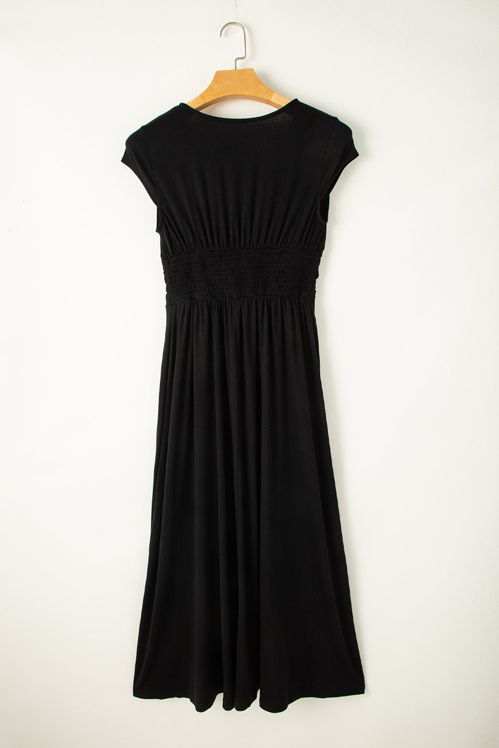 Black Short Sleeve Shirred High Waist V Neck Maxi Dress - Premium Dresses/Maxi Dresses from Momma Done Gone Crafty- Just $26.55! Shop now at Momma Done Gone Crafty