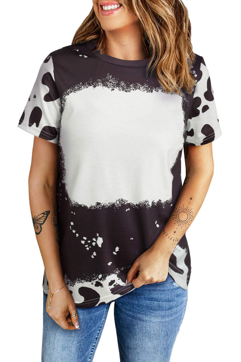 Black Tie Dye Bleached Crew Neck Short Sleeves T-shirt - Premium Tops from Momma Done Gone Crafty- Just $217.20! Shop now at Momma Done Gone Crafty