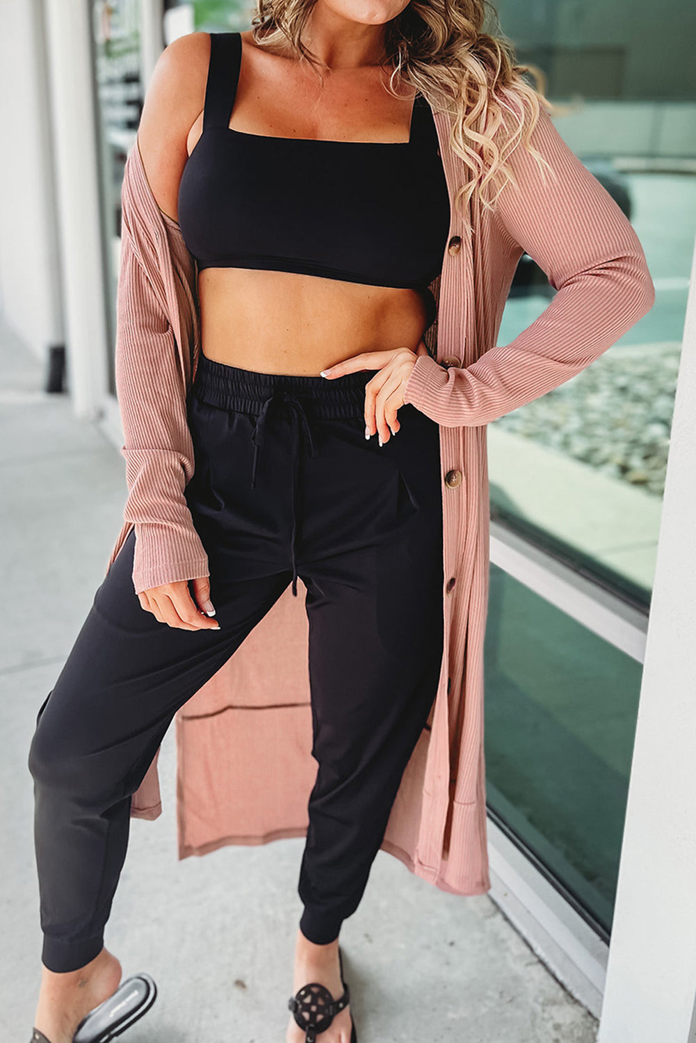 Pink Ribbed Button-Up Split Duster Cardigan - Premium Tops from Momma Done Gone Crafty- Just $44.19! Shop now at Momma Done Gone Crafty