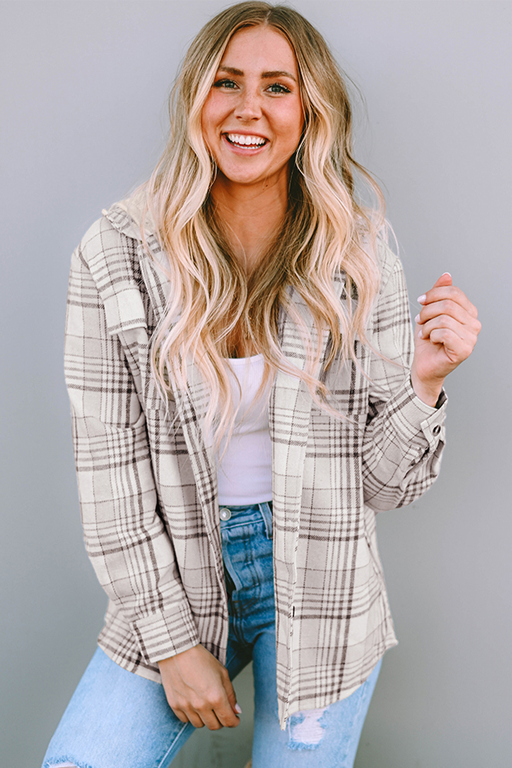 Khaki Plaid Removable Hood Buttoned Shacket - Premium Outerwear/Plaid Shackets from Momma Done Gone Crafty- Just $58.99! Shop now at Momma Done Gone Crafty
